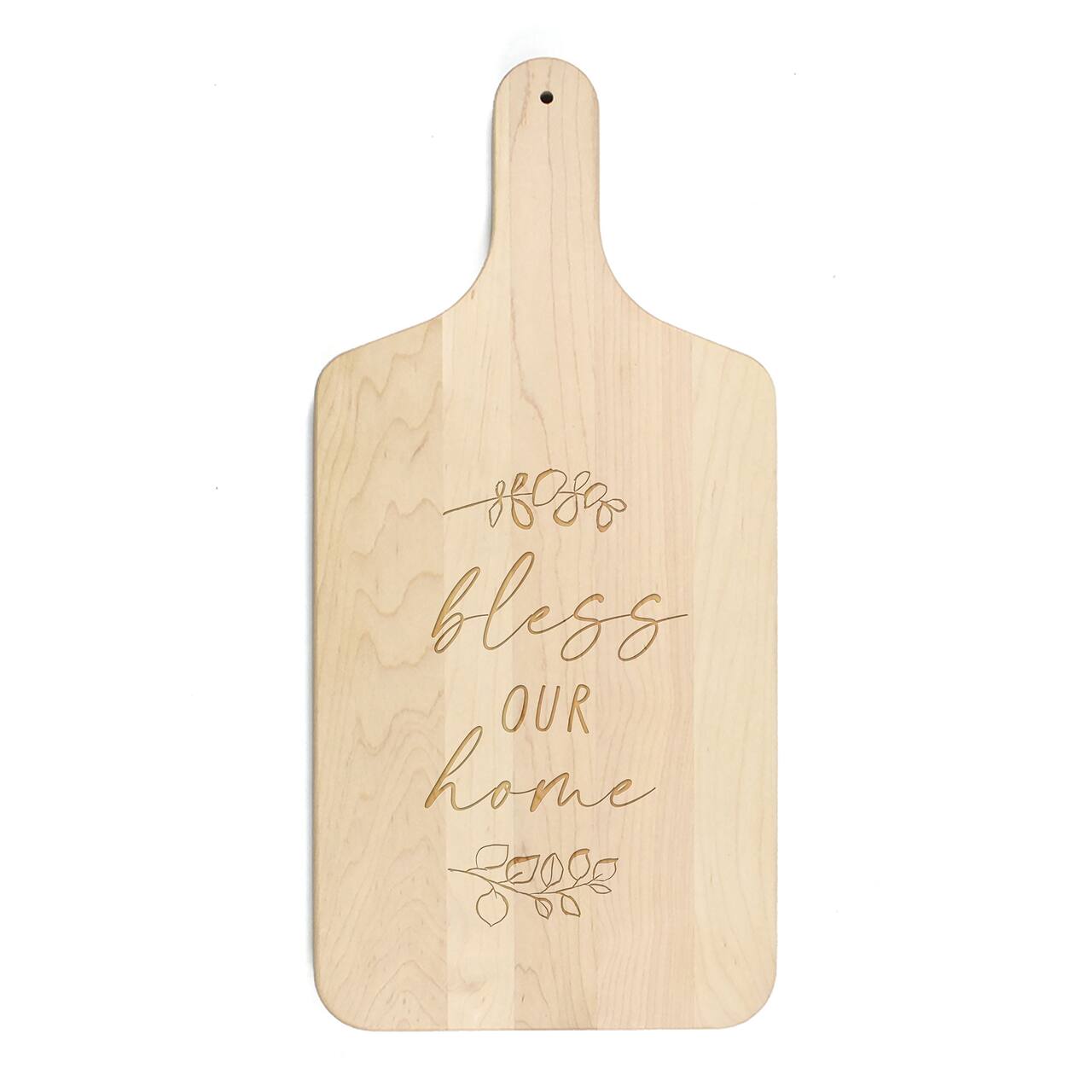 17" Bless Our Home Leaf Maple Paddle Cutting Board
